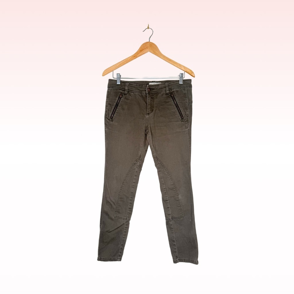 FREE PEOPLE zipper army green skinny jean pants (Sz 6)